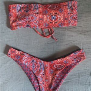 red white and blue paisley print bikini set